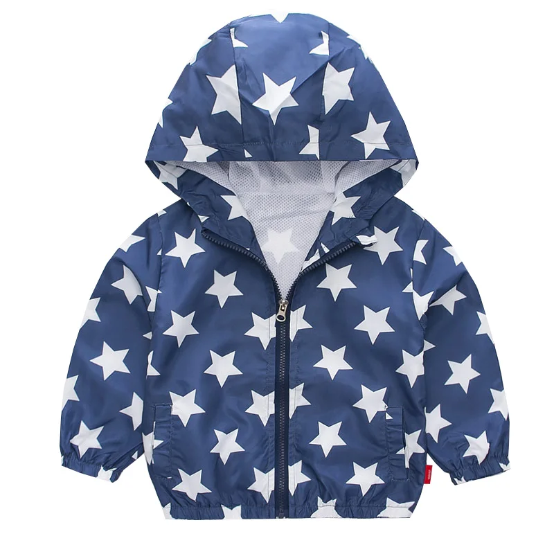 

Stars Navy Boys Outdoor Jacket Wind-proof Autumn Clothes For Kids Children's Summer Coat Toddler Outfits
