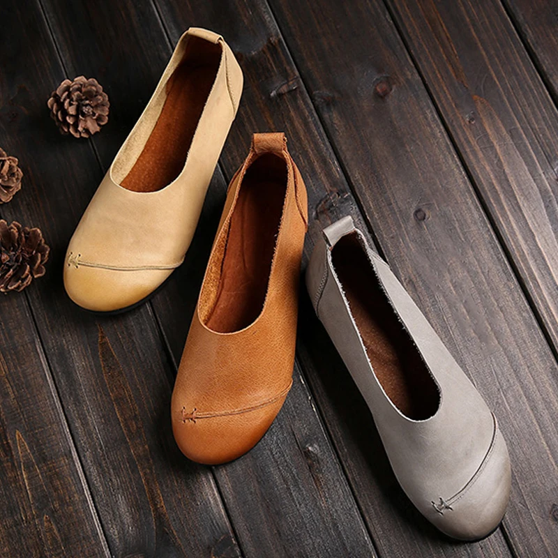 Женские кожаные туфли Careaymade в ретро-стиле на плоской подошве японском стиле |