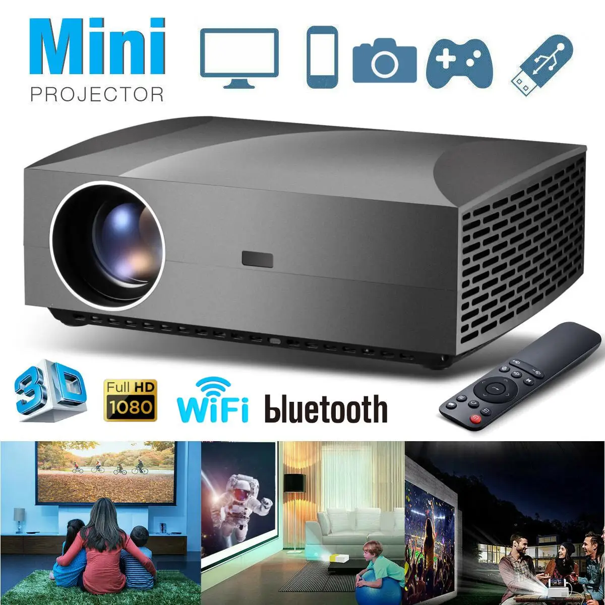 Светодиодный 3D-проектор 4K Android 6 01 2 ГБ 16 Wi-Fi Full HD 1080P 300 дюйма большой экран проектор