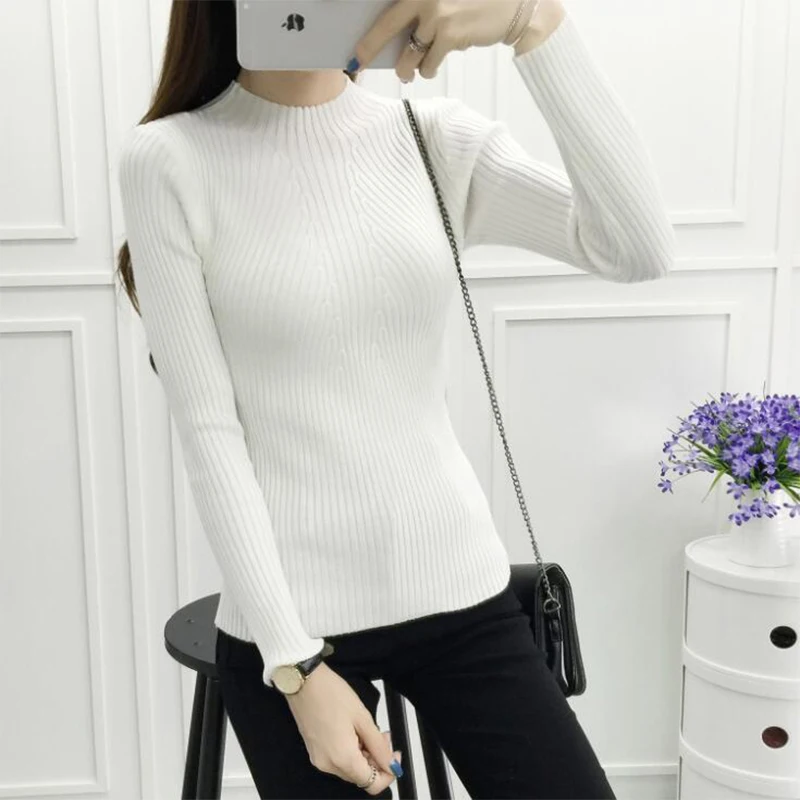 

Knitted Sweater Turtleneck Women Winter Autumn 2020 Long Sleeve Female Slim Thin Ladies Tops Women's Pullovers Pull Femme Hiver