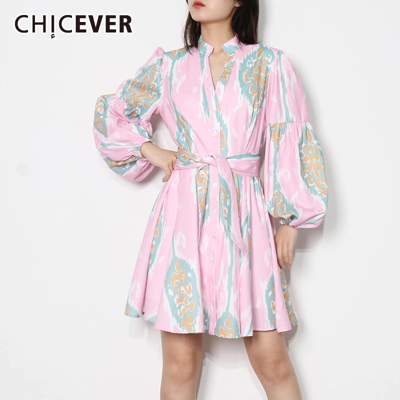 

CHICEVER винтажное цветное женское платье с v-образным вырезом, длинным рукавом и высокой талией, на шнуровке, с бантом, мини-платья, женская мода...