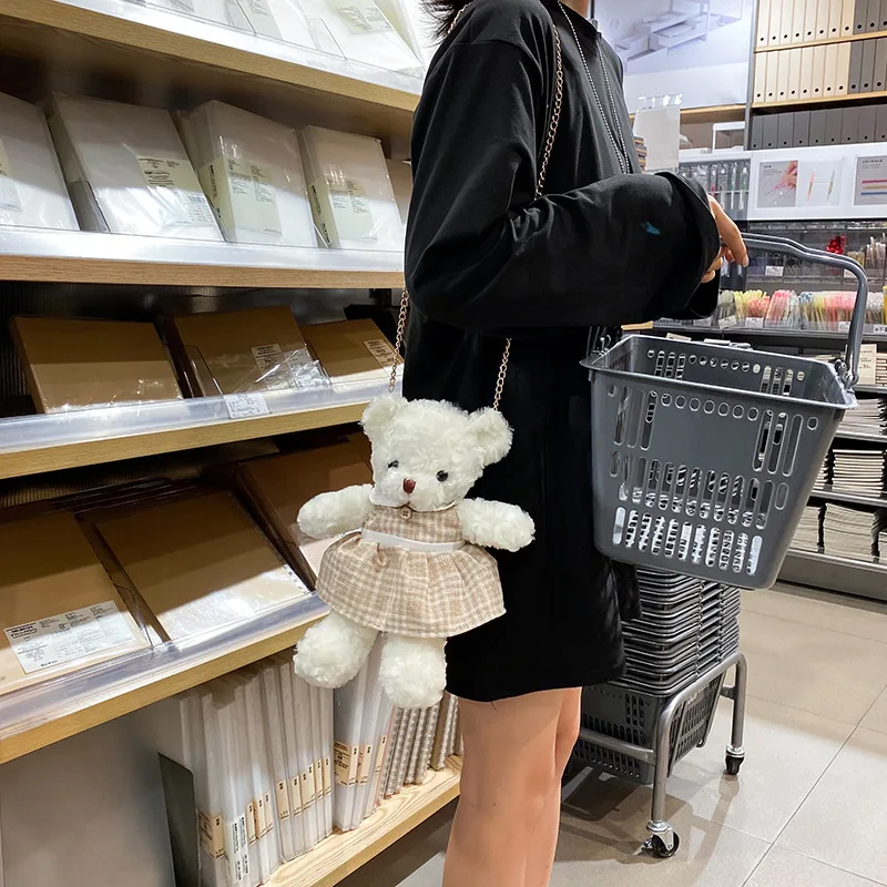 Милая плюшевая сумка через плечо с медведем женская на из меха модная мессенджер