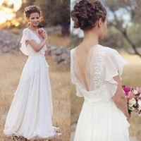 white wedding dress appliques lace beach bride dress a line chiffon backless princess custom made bridal gown vestido de noiva