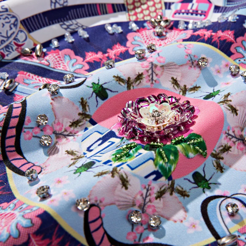 

Mini Dress High Quality Summer New Women'S Chiffon Short Sleeve Patchwork Diamond Print Fashion Designer Party Casual Dresses