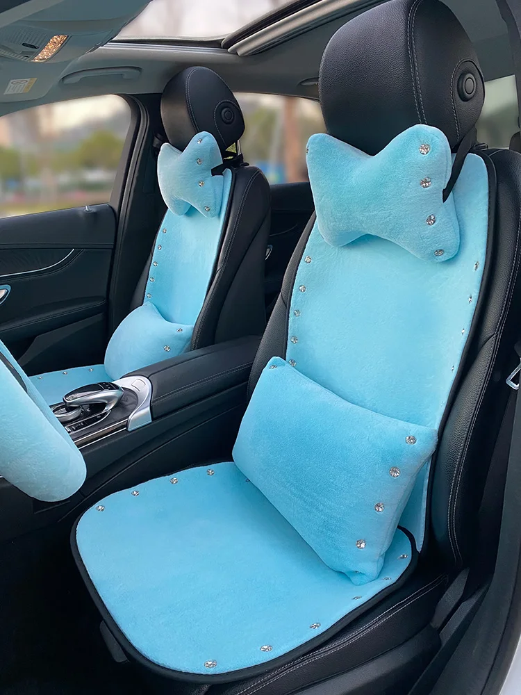 Blue Car Seat Covers Full Set for Women Crystal Decoration for Honda Odysey Cr-V Hrv Mazda M3 M6 Renault Toyota Etc. Universal
