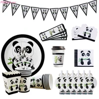 panda theme disposable tableware sets kids jungle birthday party decoration boy baby shower paper plates napkins party supplies