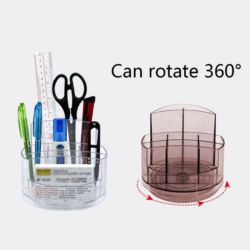 

Multifunctional Clear Pen Holder Rotatable Bookshelf Storage Organiser Cosmetic Tools Multi-grid Case for School Office