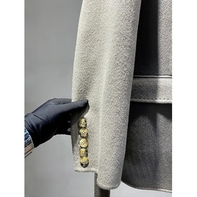 

Woolen Coat Winter Solid Color Mid-length Commuter Loose-fitting Hand-stitched Wool Coat with Suit Collar