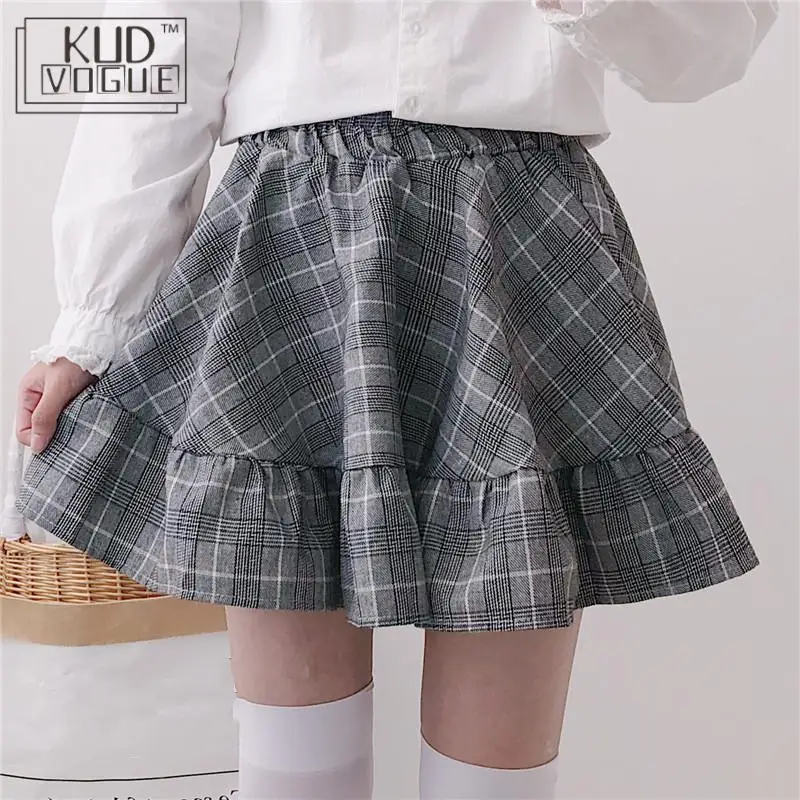 Женская клетчатая юбка в японском стиле хлопковая мини с высокой талией и