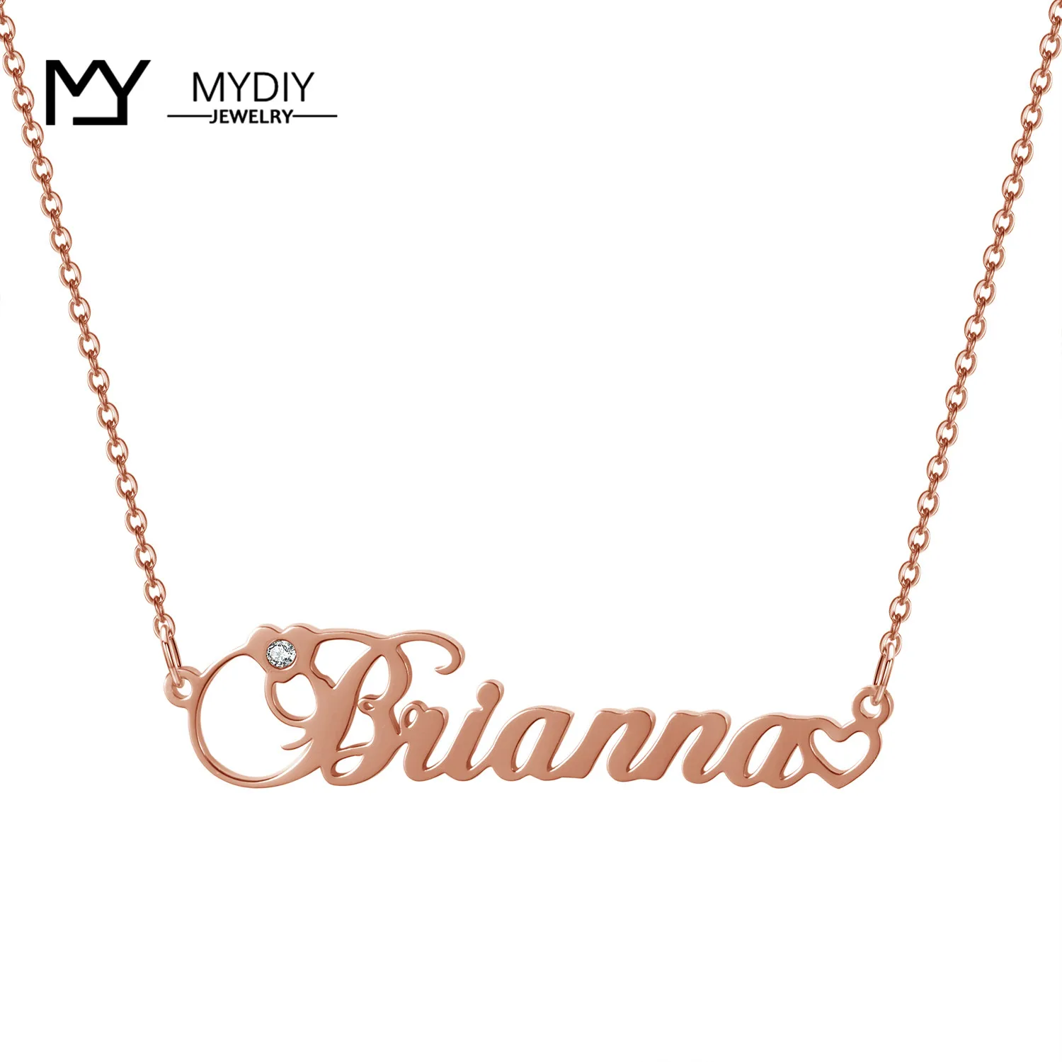 925 Sterling Silver Custom Name Month Birthday Stone Necklace Simple Pendant Personalized Necklace Lady Heart-Shaped Jewelry