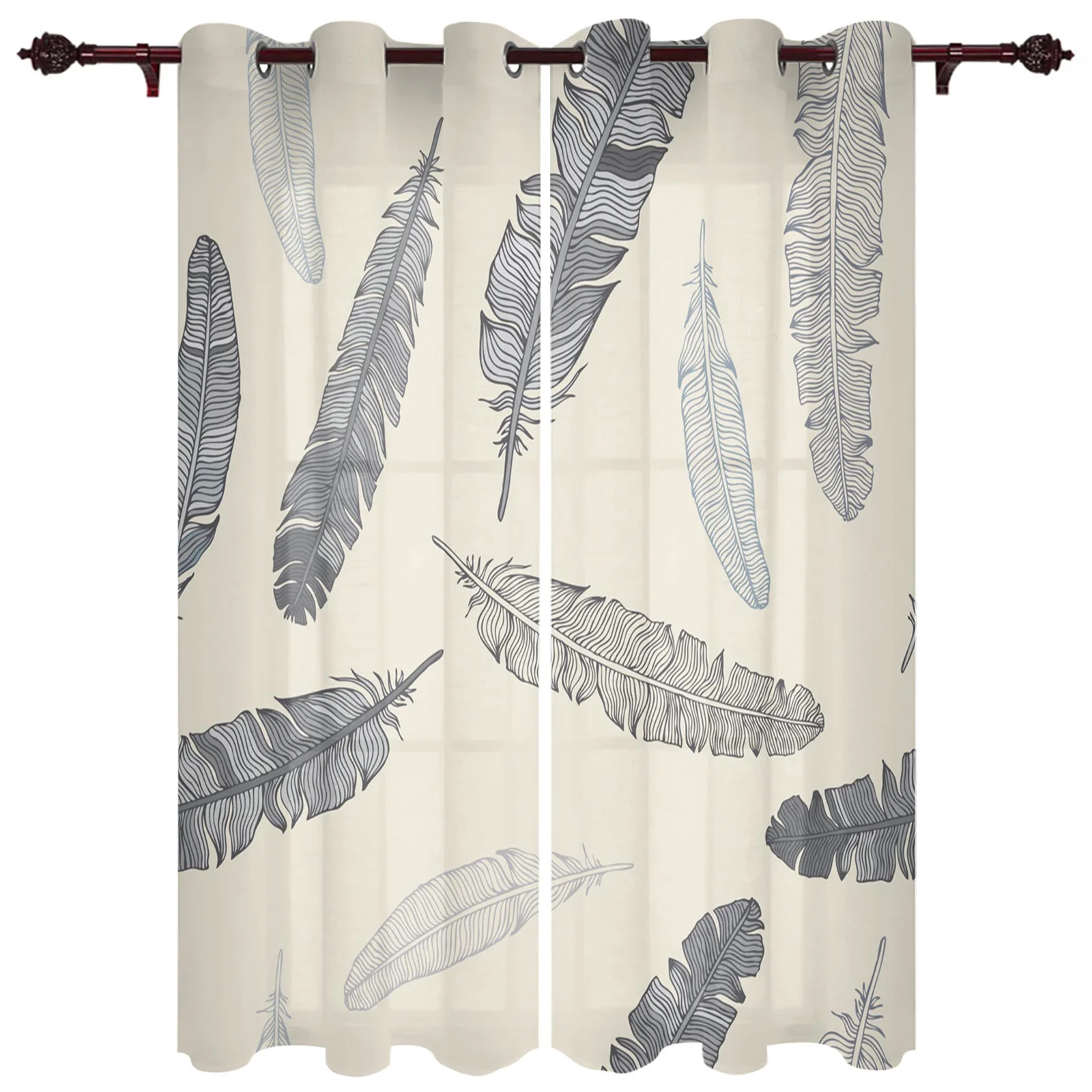 Прозрачная занавеска с перьями серые занавески в стиле ретро для балкона