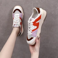 womens real leather mesh daddy shoes female 2021 spring summer colorful matching trend thick soled single shoes casual sneakers
