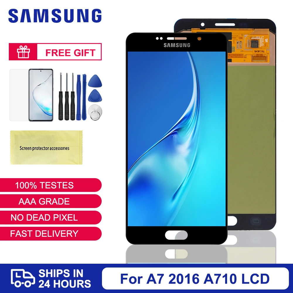 5 Super Amoled Оригинальный Для Samsung Galaxy A7 2016 A710 A710F ЖК дисплей сенсорный экран