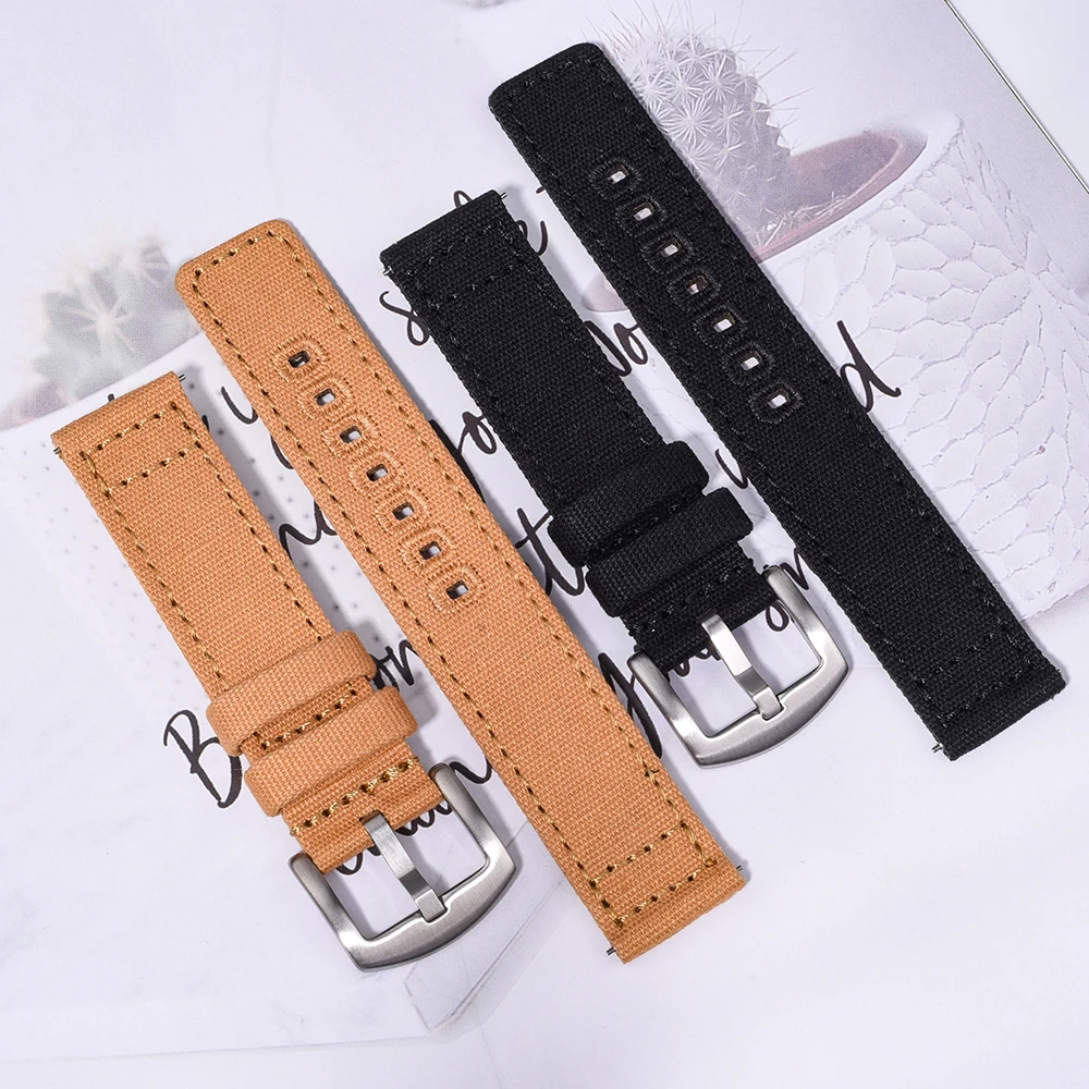 

Canvas Straps 20mm 22mm For Samsung Galaxy Watch3 45mm Active2 Amazfit GTR Huawei GT 2 With Quick Release Spring Bars Watch Band