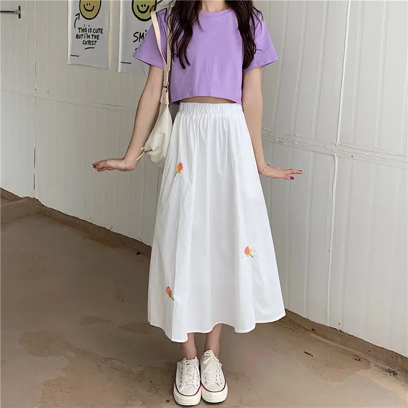 

Cotton 2021 new elastic waist A-line skirt for female students