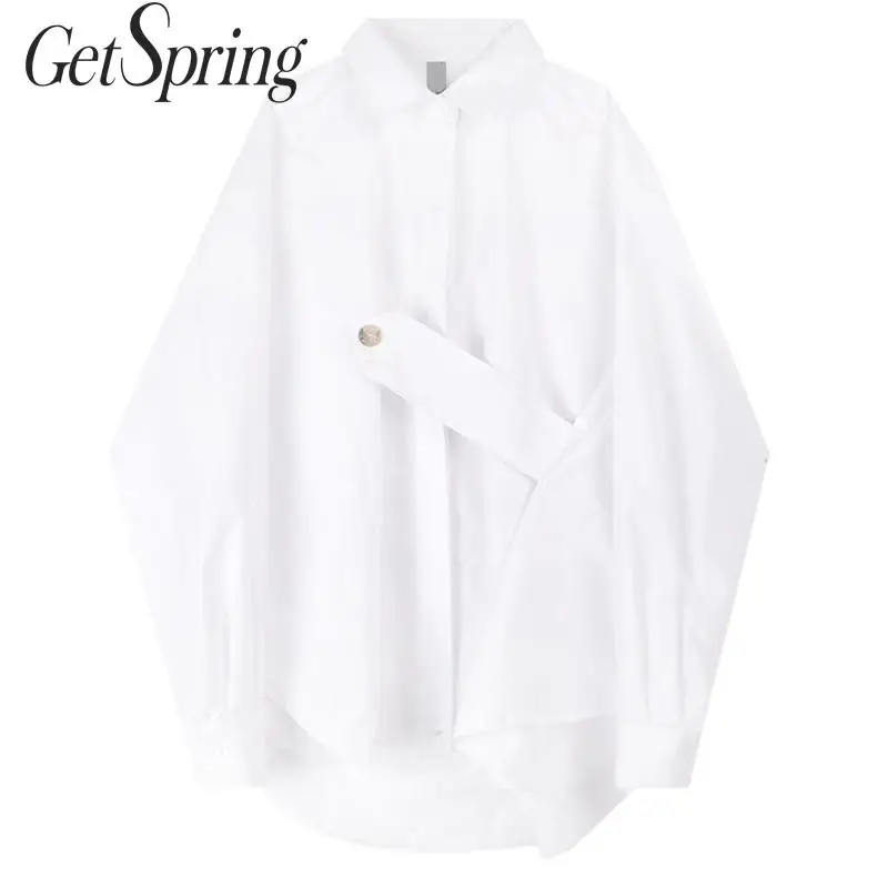 Женская Асимметричная блузка Getspring белая Свободная с длинным рукавом и
