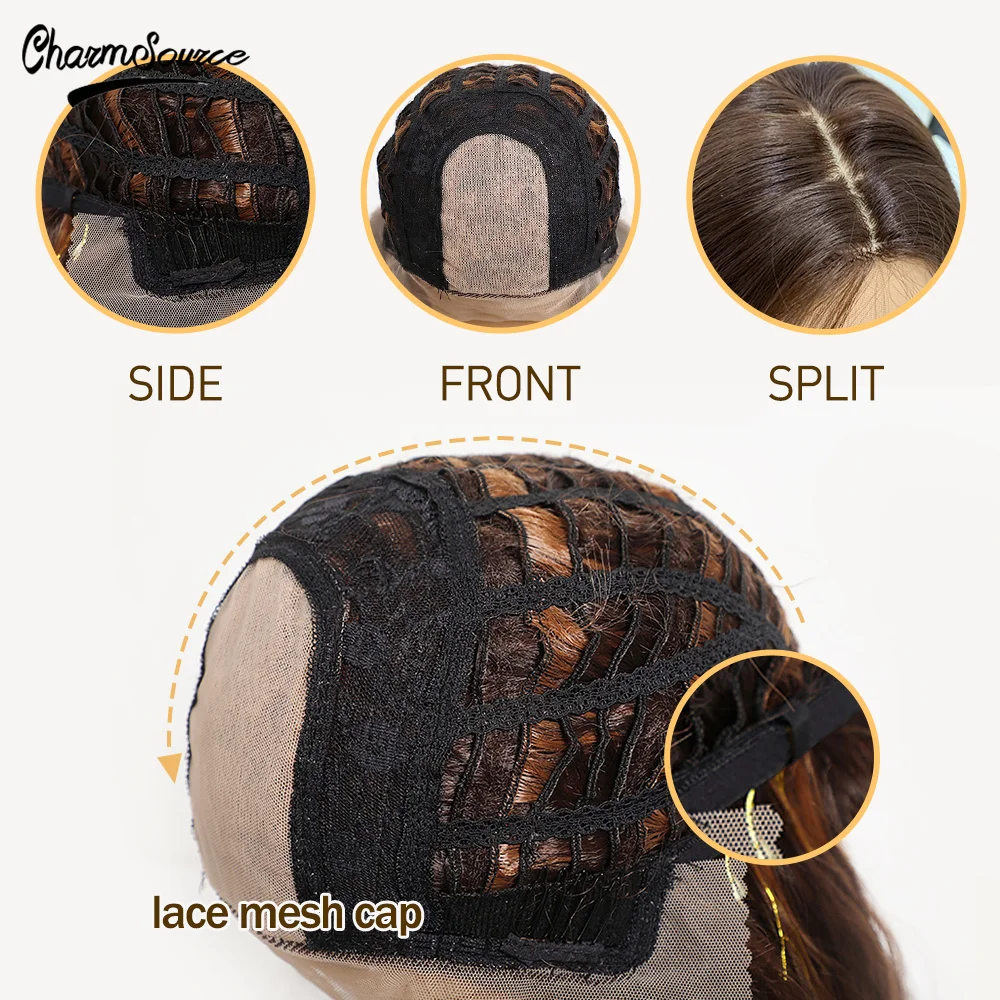 

CharmSource Long Dark Brown Front Lace Synthetic Wigs for Black White Women Daily Hair High Density Heat Resistant