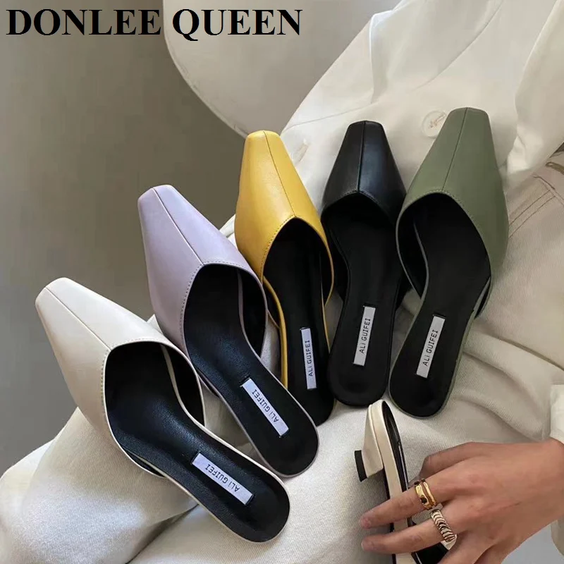 

Fashion Spring Candy Color Mule Slippers Slip On Slide Brand Kitten Low Heel Shoes Women Outdoor Flip Flops Ladies Female Sandal