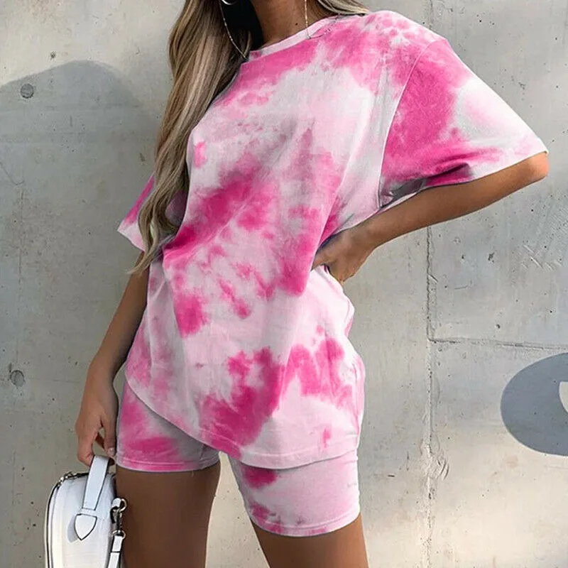 

Women Tie Dye Print T-shirt Tops + Shorts Pants Casual Loungewear Casual Suit
