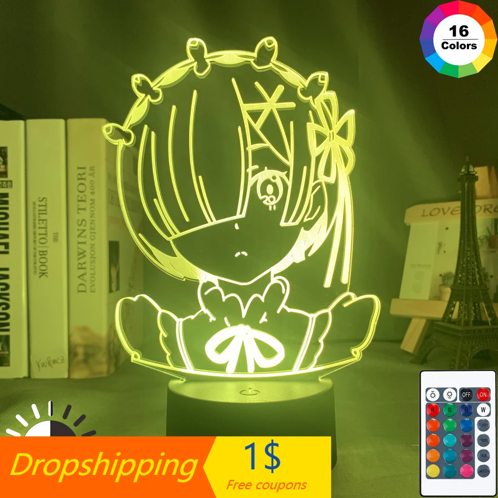 Ночник с аниме Rem Re Zero светодиодный светильник сенсорным датчиком меняющий цвет