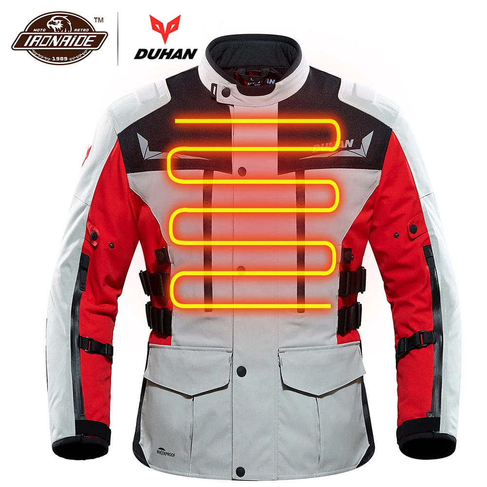 

DUHAN Motorcycle Jacket Waterproof Heating Jacket Men Heated Coat USB Electric Infrared Jacket Moto Protective For Winter