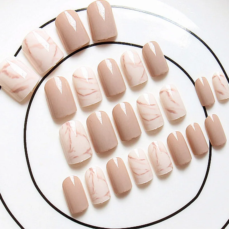 Накладные ногти для женщин 24 шт./компл. квадратные с мраморным принтом клеем |