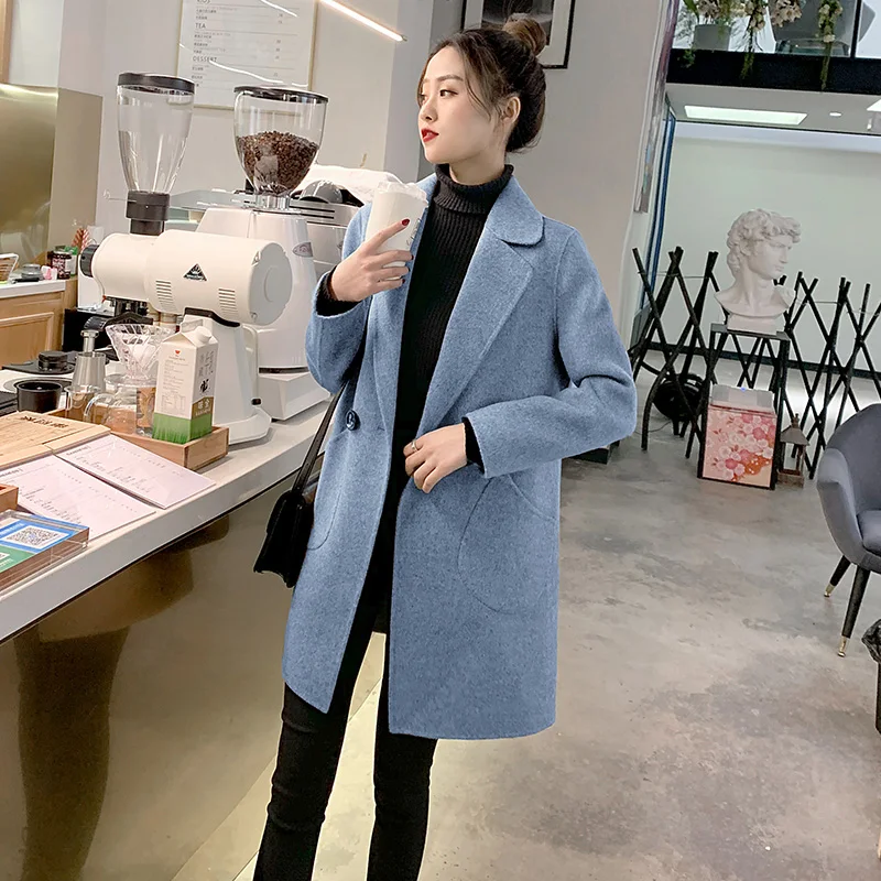 

Woolen Jacket Women's Middle Long Autumn Winter 2021 New Korean Fashion Loose Suit Collar Woollen Coat Fashion