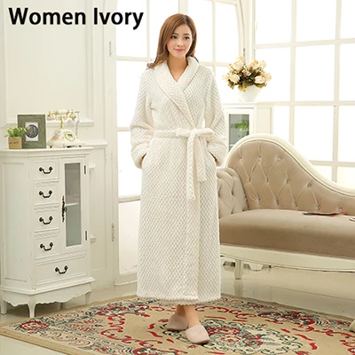 Women lvory Распродажа, удлиненный Мягкий банный халат для влюбленных, Женское зимнее теплое толстое кимоно, халат для невесты, свадебные халаты - Цвет: Women lvory