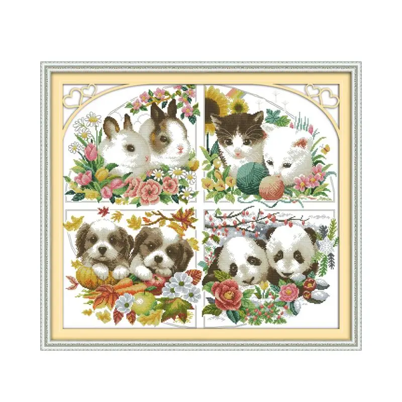 

Four seasons animal cross stitch kit 14ct 11ct stamped canvas cross stitching animal lover embroidery DIY handmade needlework