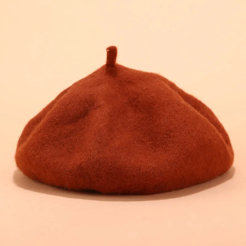 caramel color Осенне-зимний шерстяной берет женский ретро маляр шляпа 15 цветов однотонная теплая шерсть Женские береты модные художественные шапки AN1184 - Цвет: caramel color