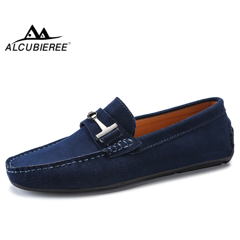 

ALCUBIEREE Fashion Mens Slip-on Flats Loafers Men Casual Driving Shoes Suede Leather Moccasin Lightweight Gommino Boat Shoes