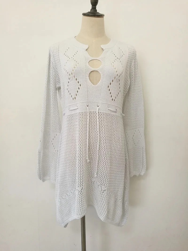 

2019 Sexy Summer Women Beach Wear Crochet Swimwear Swimsuit Bikini Cover Up Solid9 Colors Beachwear Long Cover-Ups 336