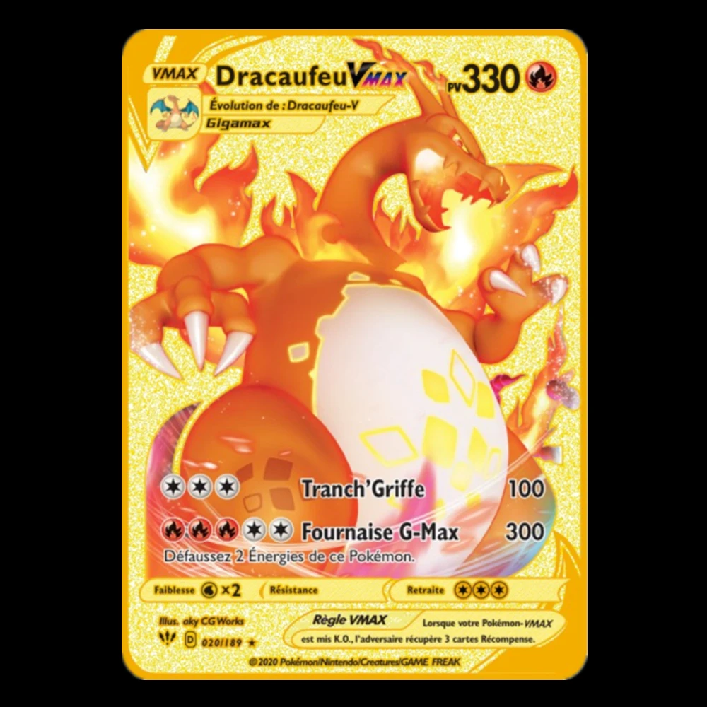 Покемон стальная блестящая карта ПВ Огненный Дракон Пикачу металлическая Vmax