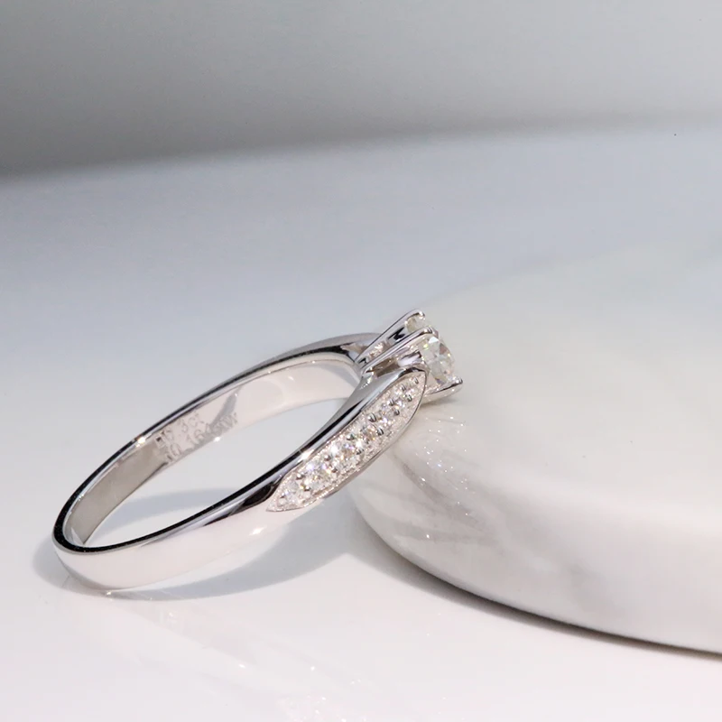 AEAW 14K White Gold 0.3ct 4mm Round Cut Moissanite Engagement Diamond Ring Anniversary For Women | Украшения и аксессуары