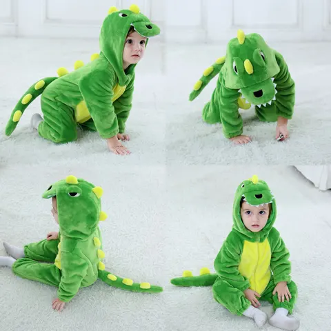 Детские кигуруми с динозавром Umorden, зеленый мультяшный костюм животного, детское боди, комбинезон, комбинезон, фланелевый, удобный
