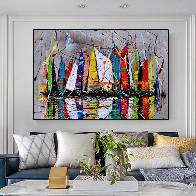 

Абстрактный красочный граффити с изображением корабля, улицы, художественный постер и фотография стены для гостиной, домашний декор без ра...