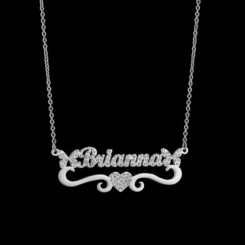 

2021New Fashion Customized Names Pendants Necklace Diamonds Custom Namplate Necklaces Stainless Steel Personalized Girl Jewelrys