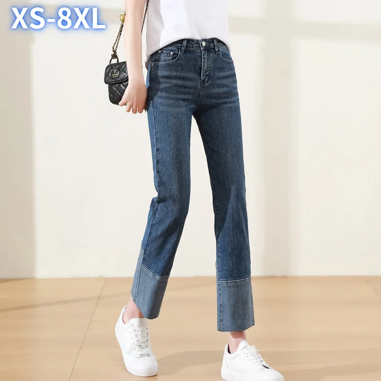 

Women's stretch high-rise plus size 8XL jeans for Women loose straight-leg pants woman Cigarette pants lady Cropped trousers