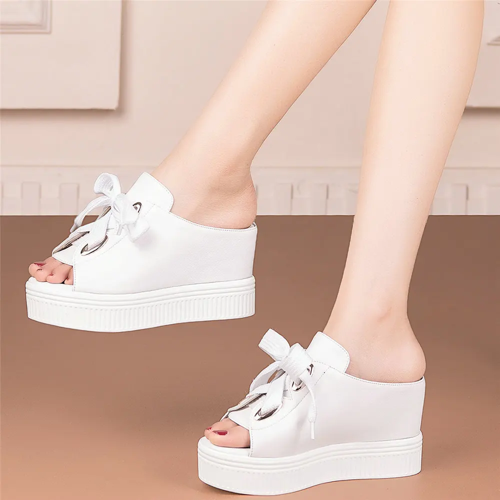 

Women Lace Up Genuine Leather Wedges High Heel Roman Gladiator Sandals Female Open Toe Platform Fashion Sneakers Casual Shoes