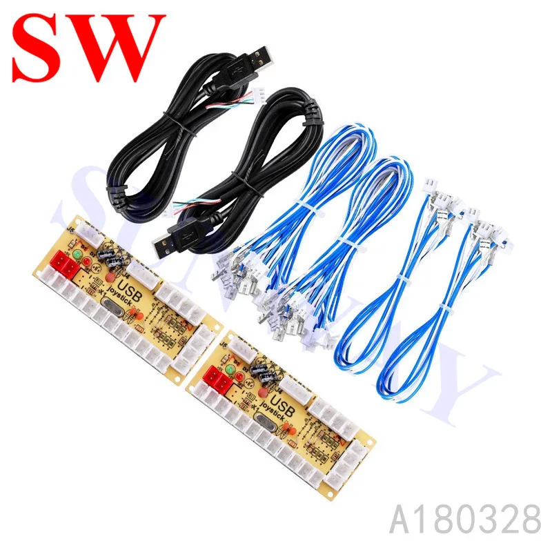USB Encoder 2 шт. X Нулевая задержка игровой USB энкодер+ 28 шт. 4,8 мм Кабели+ 2 шт. usb-кабель для ПК в американский/Zippy джойстик и светодиодный/HAPP кнопка - Цвет: USB Encoder
