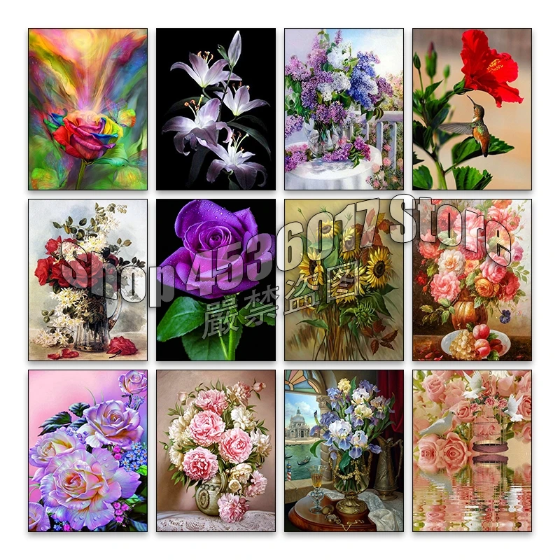 

Diy Full Square Drill 5D Diamond Painting Cross Stitch Diamond Embroidery "Rose flower landscape" Home Decor Diamond Mosaic Gift