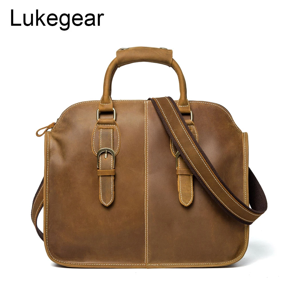 Lukegear портфель из натуральной кожи с ремешком мужские деловые кожаные сумки ретро