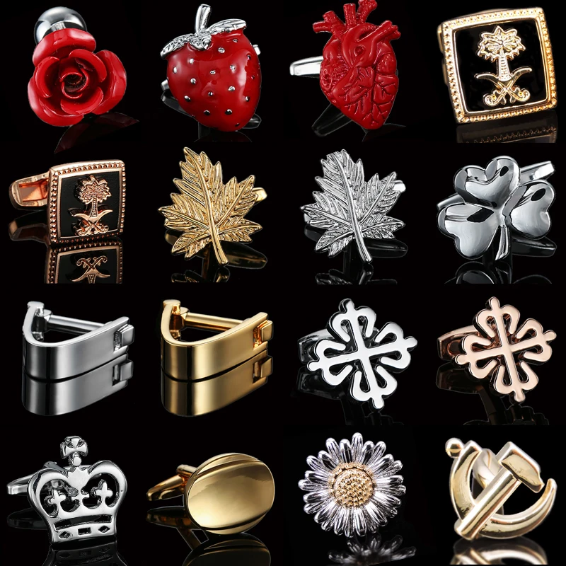 

Новинка, высококачественные брендовые запонки, золотистые, серебристые, черные запонки, запонки в виде листьев и цветов, мужская модель