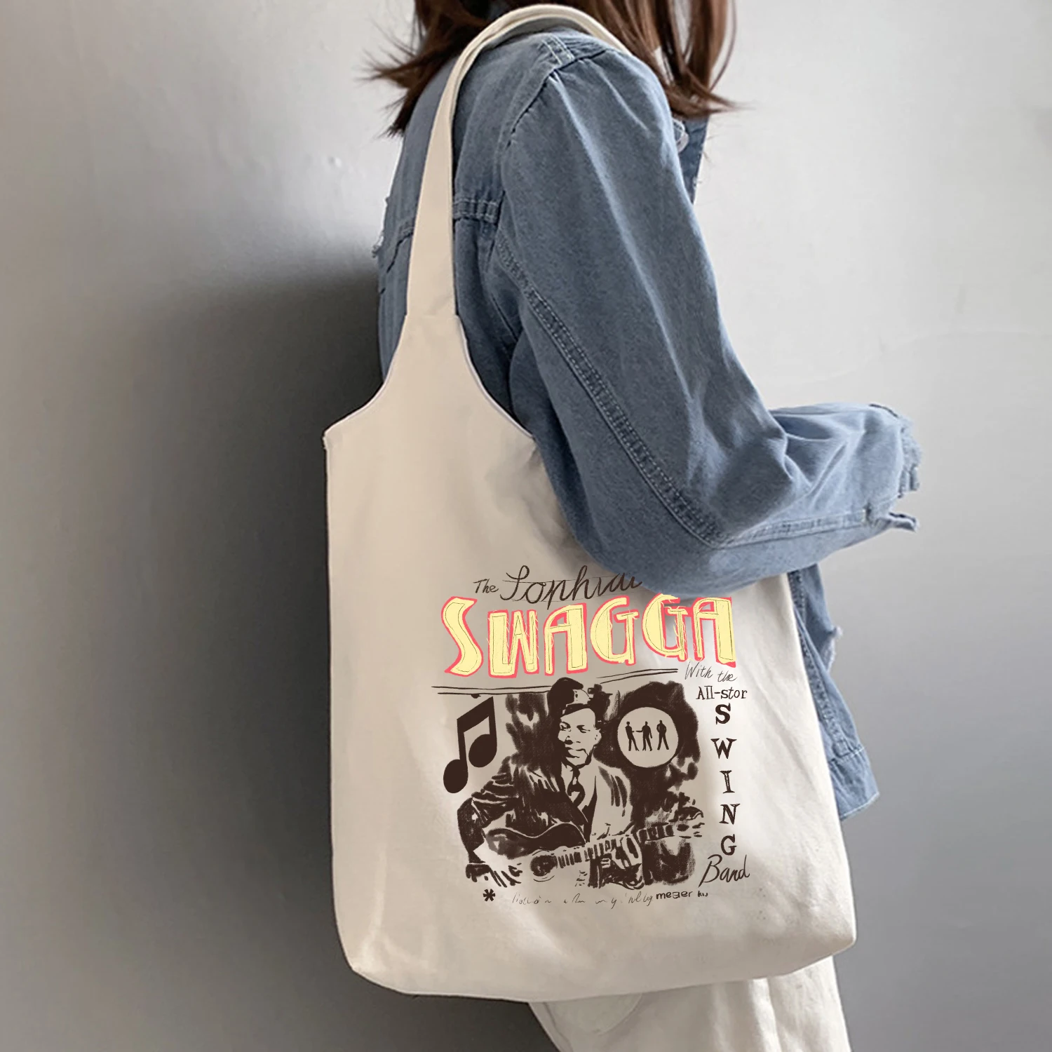 

Harajuku Casual Fashion Large Capacity Canvas Handbag Abstract Art Ulzzang Female Hip Hop Vintage Ins Punk Shoulder Bags Tote