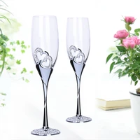 2pcs heart shape wine glass wedding champagne glasses lover rhinestone wedding glass crystal goblet banquet wedding decoration