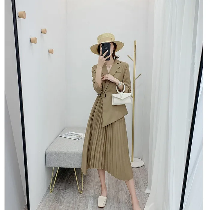 Винтажный Блейзер платья женское модное лоскутное гофрированное платье с