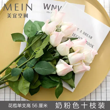 10 rose Диаметр 8 см, на ощупь, французский завиток, роза, ветка, искусственная, настоящая, на ощупь, роза, на свадьбу, вечеринку, день рождения, украшение для дома - Цвет: 10 rose