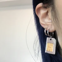 funny sim card shape metal hoop earrings for women girl harajuku punk hip hop unique geometric earrings cool trendy jewelry 2020