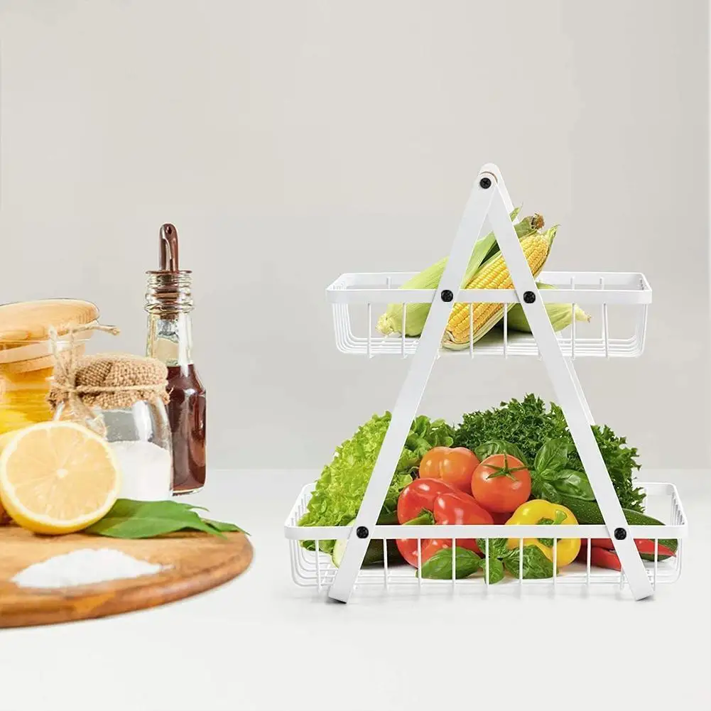 2-Tier Metal Fruit Basket Portable Kitchen Storage Vegetables For Fruits Household Rack Shelf Countertop Supplies Y2T2 | Дом и сад