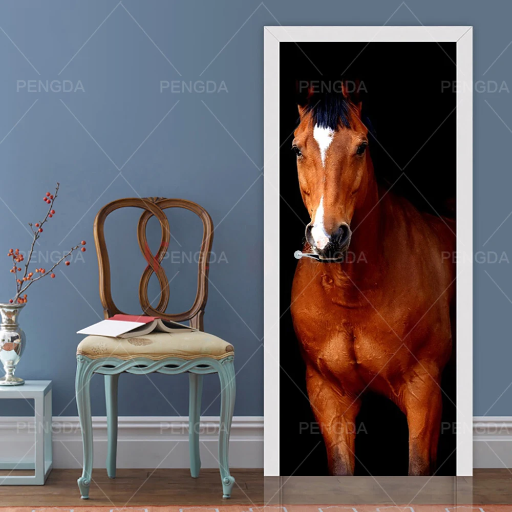 Самоклеящийся домашний декор 3d наклейка на дверь животное лошадь